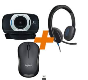 Logitech H540 USB Headset + C615 HD Webcam + M220 Silent charcoal Maus