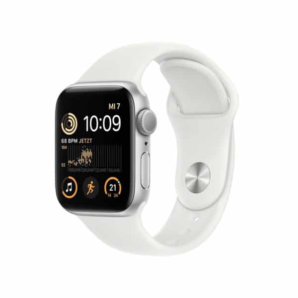 Apple Watch SE GPS 44mm Aluminiumgehäuse Silber mit weißem Sportarmband - Regular