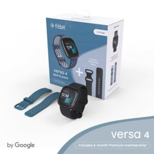 Fitbit Sports Pack Versa 4 Schwarz Smartwatch + Wechselarmband Sapphire