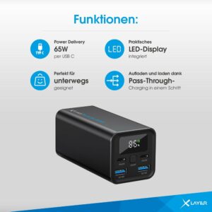 XLayer Power Bar 20.000-mAh 65 Watt PD Black Powerbank