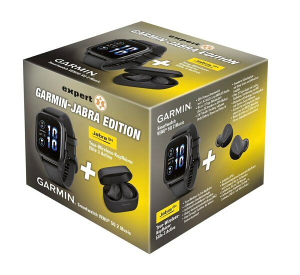 Garmin Bundle VENU SQ2 MUSIC Schwarz/Schiefergrau Smartwatch + JABRA Elite 3 Active In-Ear Kopfhörer